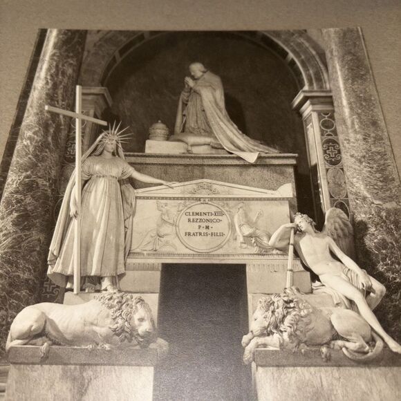Vintage Antonio Canova Italian Sculpture Mounted Photo Tomb of Clement XIII Rome - Picture 2 of 6